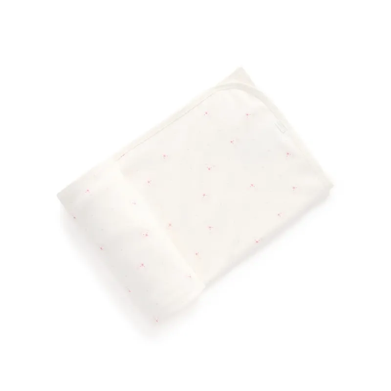 CREAM RECEIVING BLANKET PINK BEAR FACE ORGANIC / PE1008ES