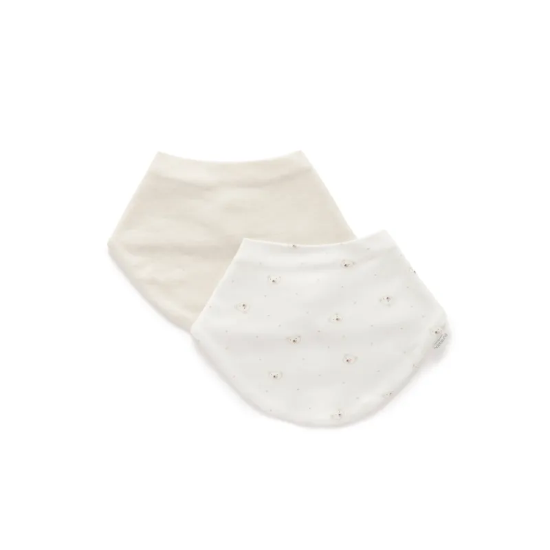 2PC OFF WHITE BEAR PRINT & STRIPED BIB SET DRIBBLE BIB / PP1110ES