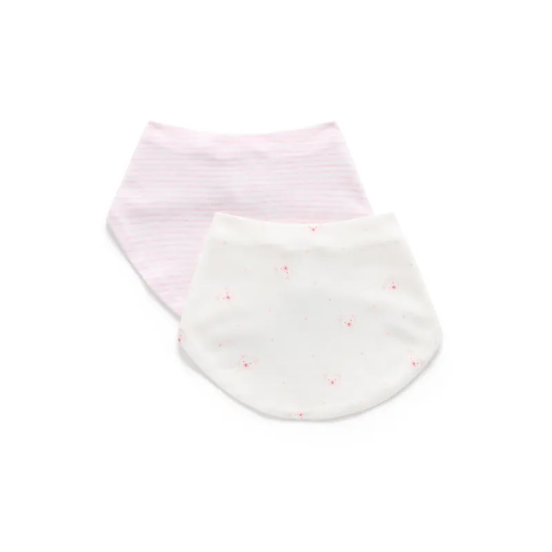 2PC CREAM OR PINK STRIPED BIB SET BEAR / PP1110ES