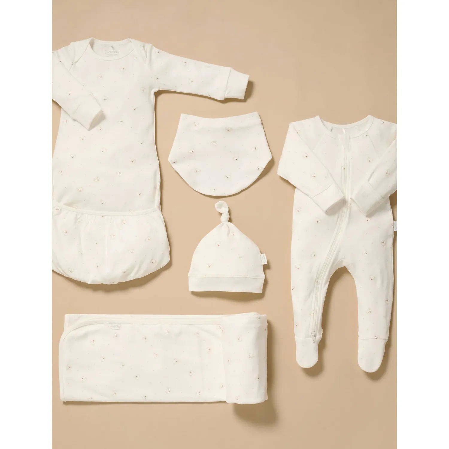 5PC OFF WHITE WELCOME BABY PACK BEAR PRINT ORGANIC / PP1115ES