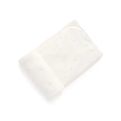 OFF WHITE RECEIVING BLANKET BLUE BEAR FACE ORGANIC / PE1008ES