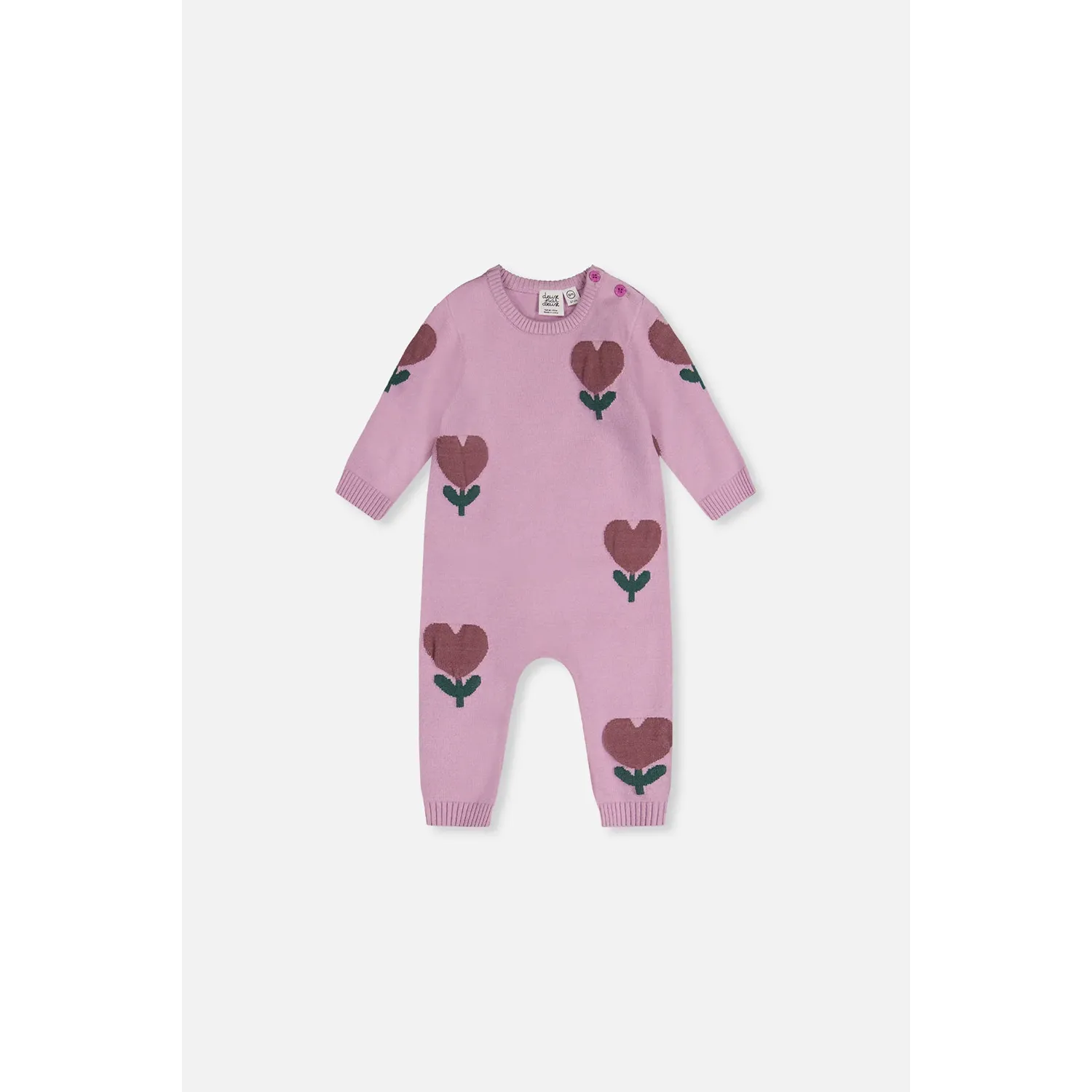 LAVENDER KNIT ROMPER BROWN HEART FLOWER PRINT / J20AT40-5840
