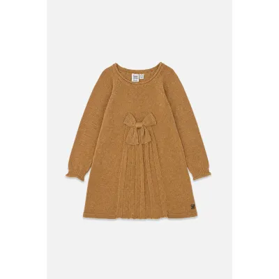 LIGHT BROWN KNIT DRESS BOW APPLIQUE / J20QT95-1160