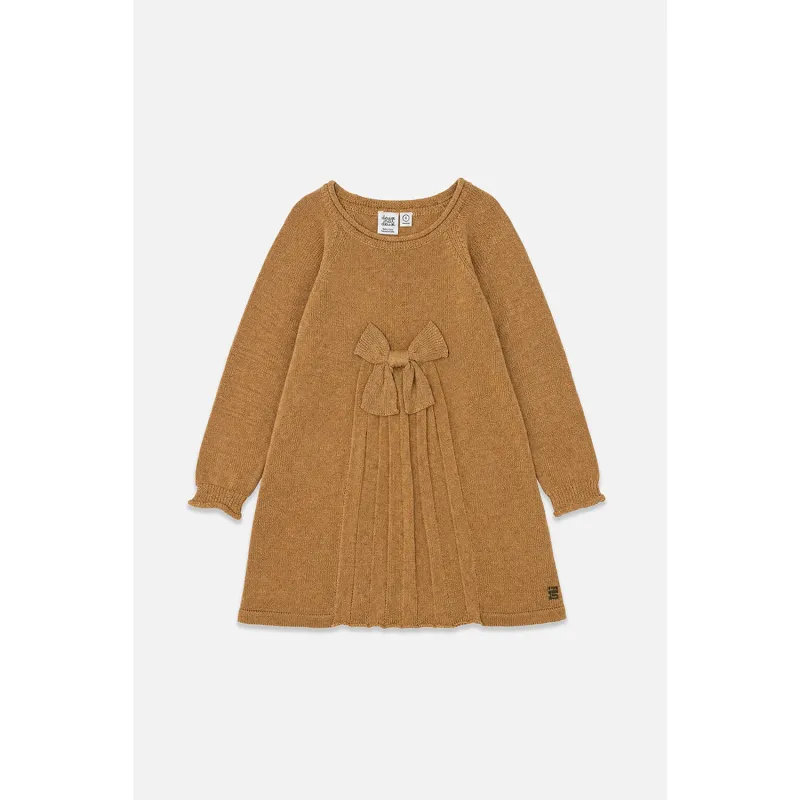 LIGHT BROWN KNIT DRESS BOW APPLIQUE / J20QT95-1160