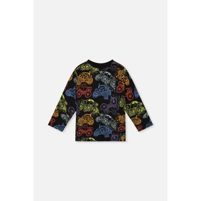 BLACK TSHIRT MONSTER TRUCK PRINT ORGANIC LONG SLEEVE / J20U70-2J260