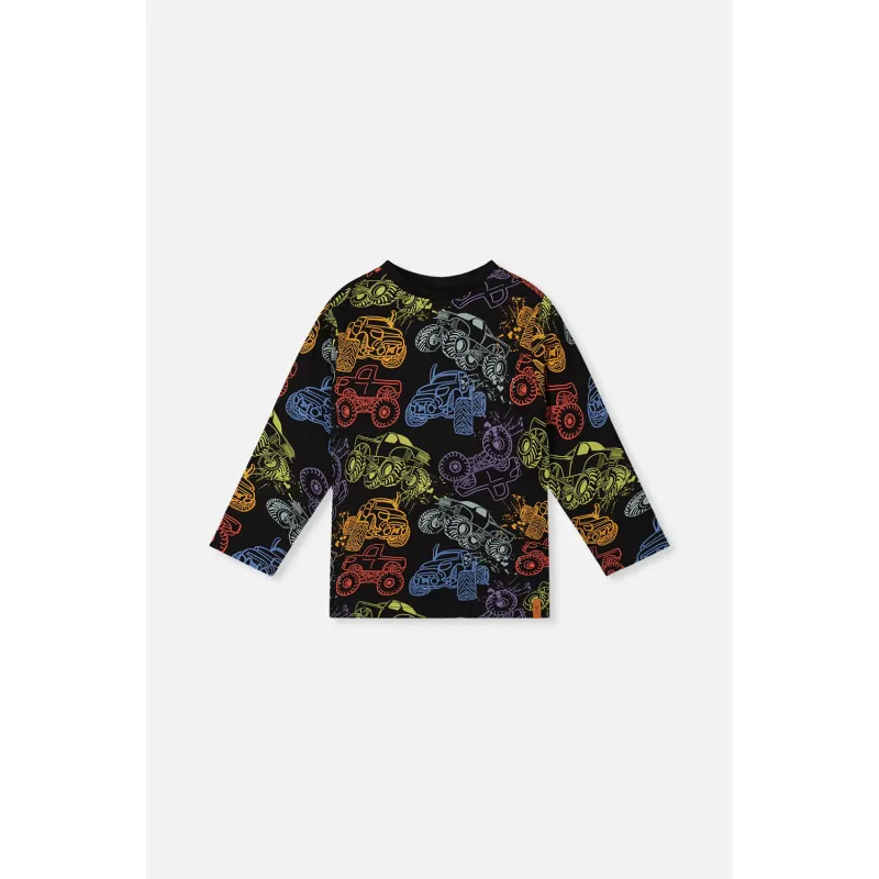 BLACK TSHIRT MONSTER TRUCK PRINT ORGANIC LONG SLEEVE / J20U70-2J260