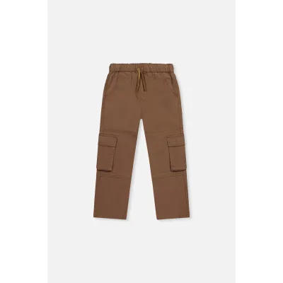 BROWN TWILL PANT CARGO POCKETS ELASTIC WAIST / J20YB21-9040