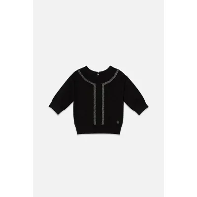 BLACK KNIT SWEATER GOLD CROCHET TRIM SHORT SLEEVE / J20QT31-09990