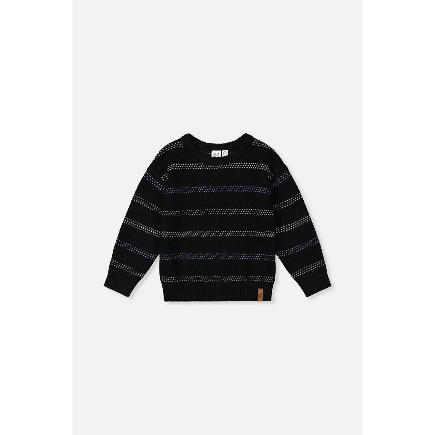 BLACK KNIT SWEATER BLUE & WHITE STRIPES LONG SLEEVE / J20UT78-09990