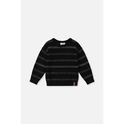 BLACK KNIT SWEATER BLUE & WHITE STRIPES LONG SLEEVE / J20UT78-09990