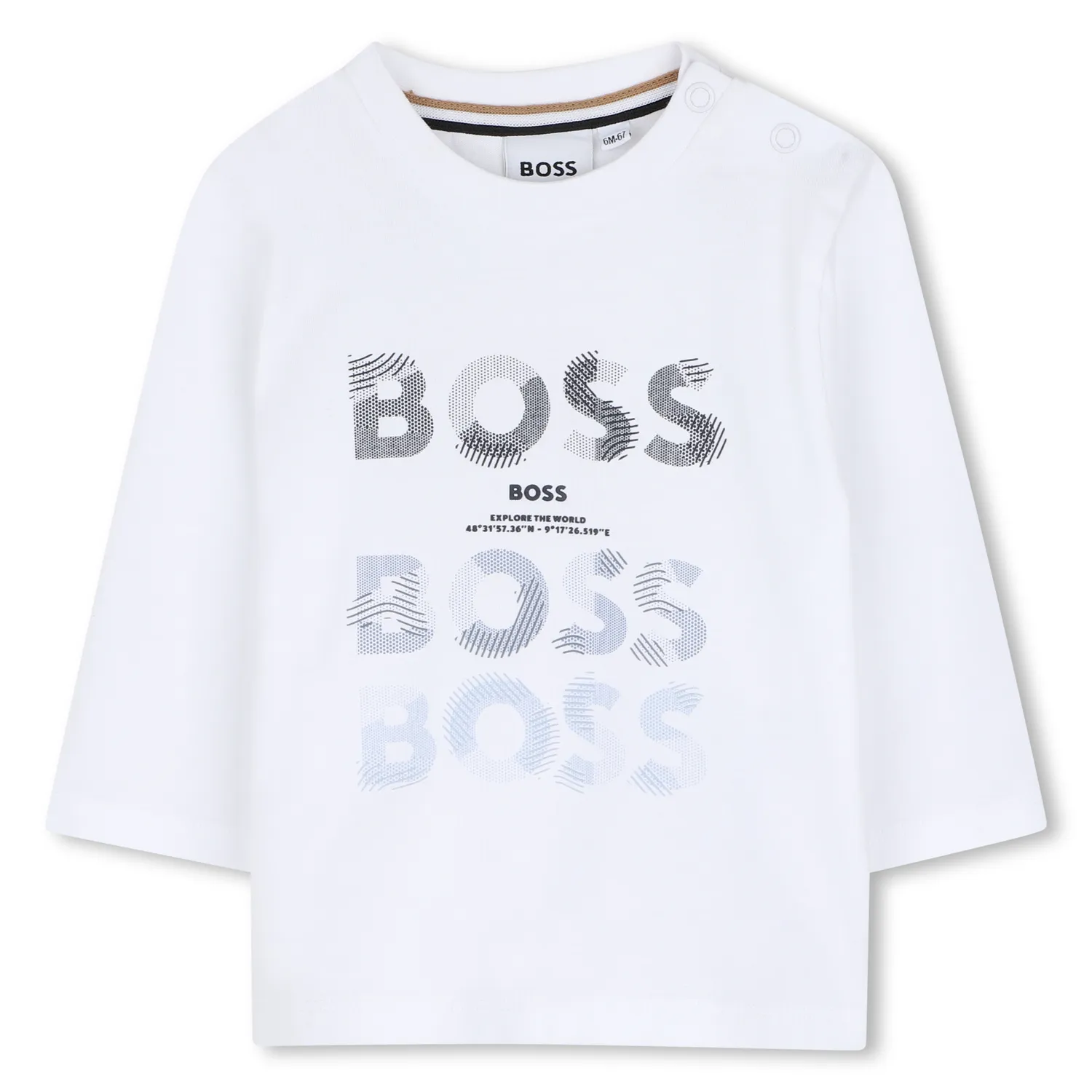 WHITE TSHIRT LONG SLEEVE 3 GRAPHIC BOSS LOGO / J53497-10P