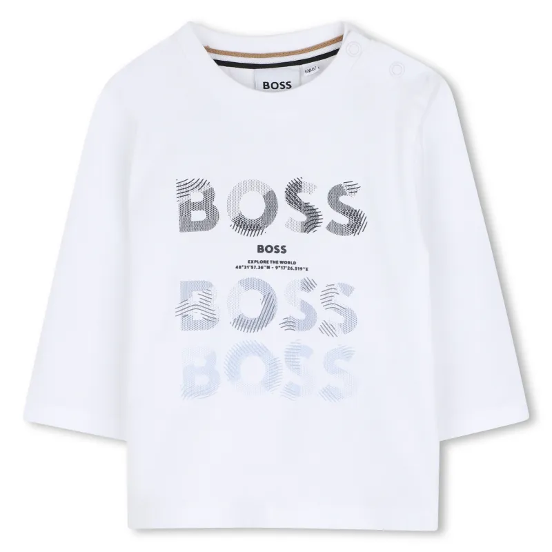 WHITE TSHIRT LONG SLEEVE 3 GRAPHIC BOSS LOGO / J53497-10P