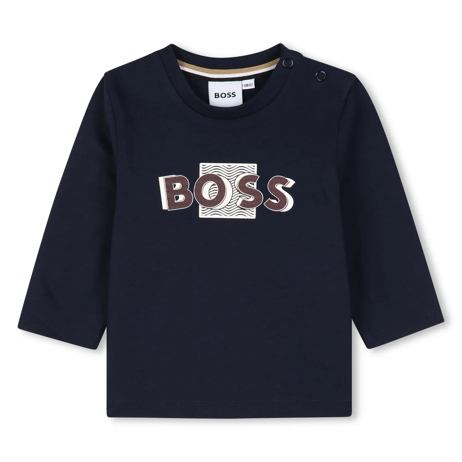 NAVY TSHIRT LONG SLEEVE BROWN & WHITE BOSS LOGO / J53498-849