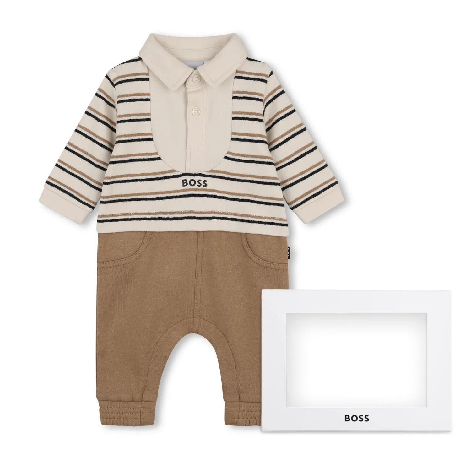 BEIGE & BROWN STRIPED POLO ROMPER / J53299-21K