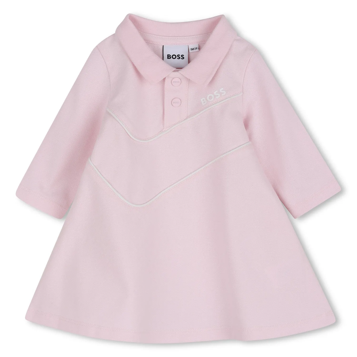 LIGHT PINK KNIT DRESS LONG SLEEVE W/COLLAR WHITE TRIM / J53326-46L