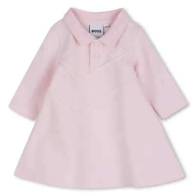 LIGHT PINK KNIT DRESS LONG SLEEVE W/COLLAR WHITE TRIM / J53326-46L