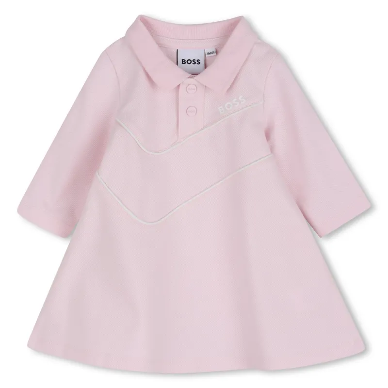 LIGHT PINK KNIT DRESS LONG SLEEVE W/COLLAR WHITE TRIM / J53326-46L