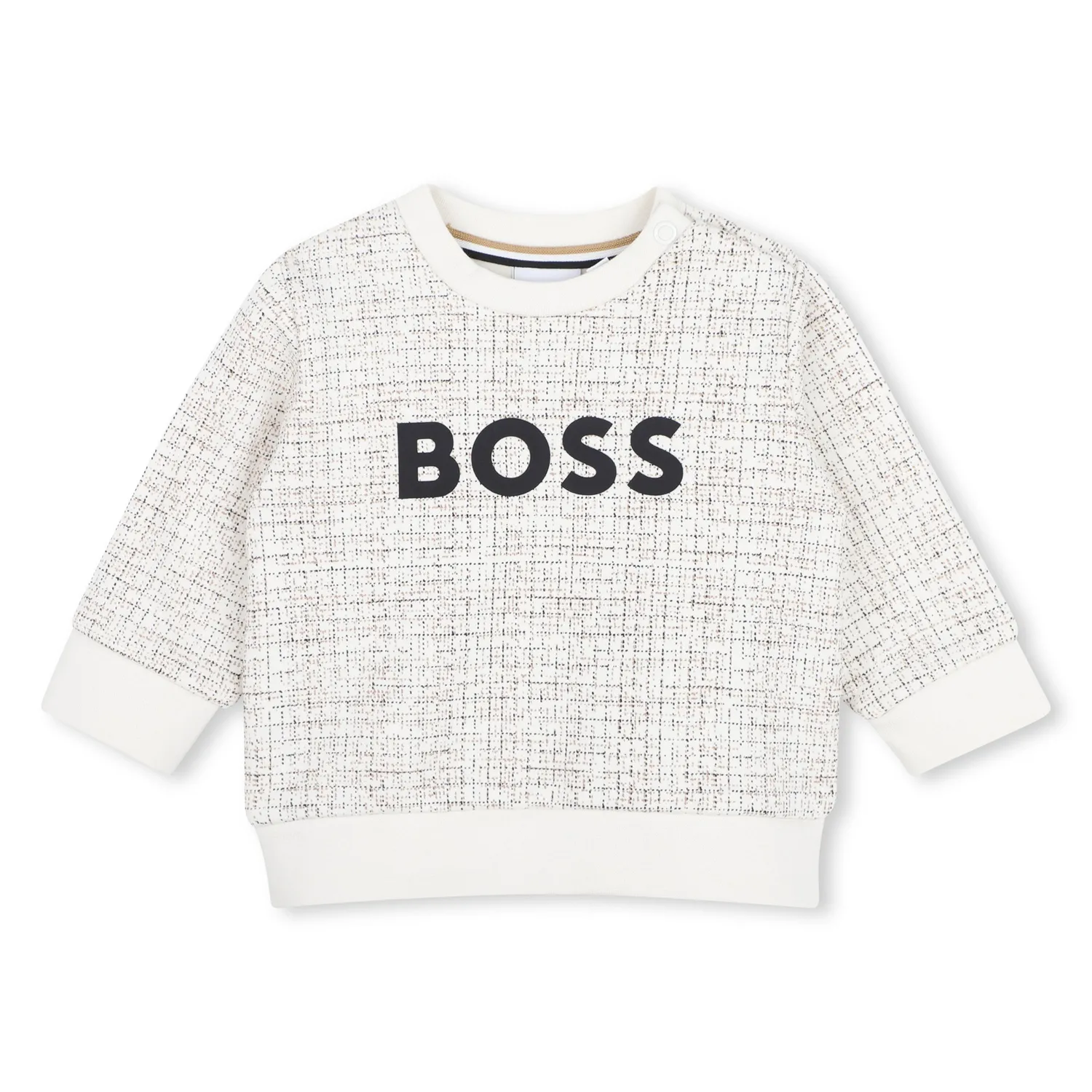 IVORY SWEATTOP MICRO CHECK BLACK BOSS LOGO LONG SLEEVE / J53496-120