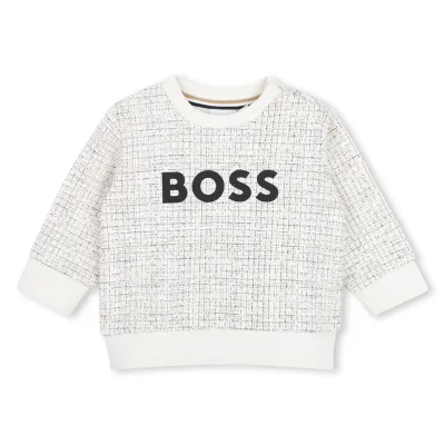 IVORY SWEATTOP MICRO CHECK BLACK BOSS LOGO LONG SLEEVE / J53496-120