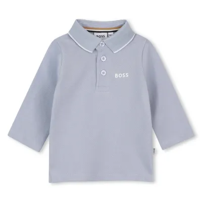 PALE BLUE POLO TOP WHITE LOGO LONG SLEEVE / J53481-796