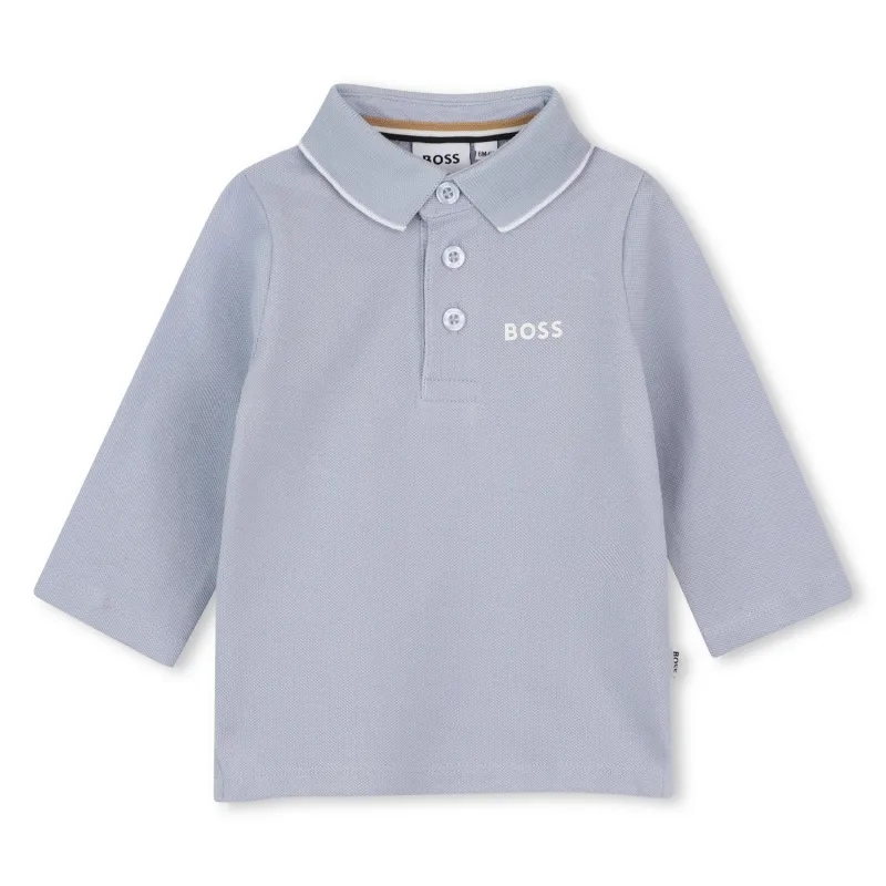 PALE BLUE POLO TOP WHITE LOGO LONG SLEEVE / J53481-796