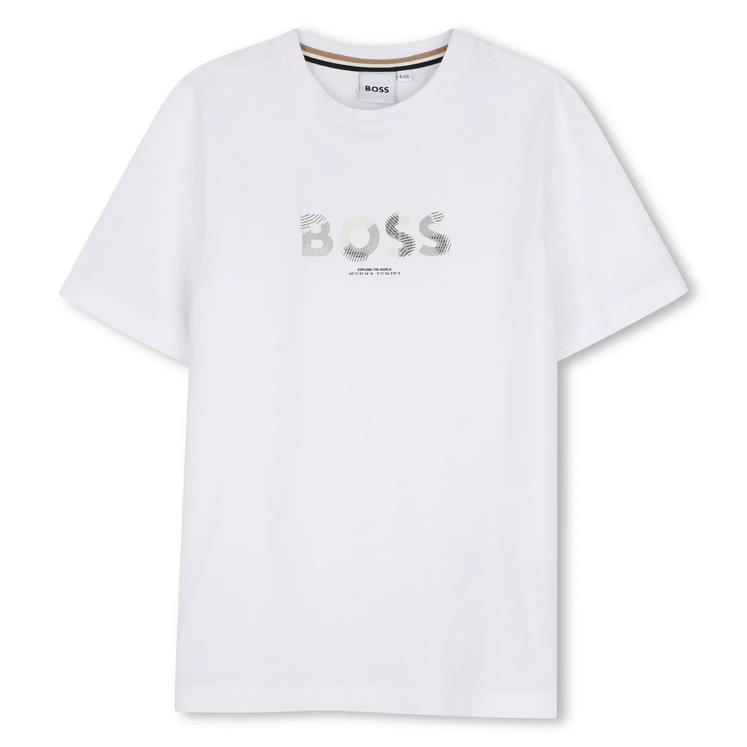WHITE TSHIRT SHORT SLEEVE GREY BOSS LOGO / J53404-10P