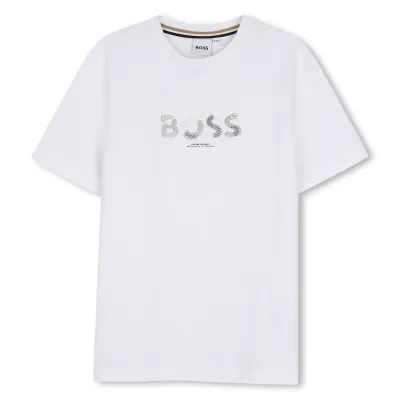 WHITE TSHIRT SHORT SLEEVE GREY BOSS LOGO / J53404-10P