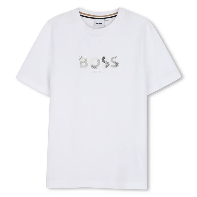 WHITE TSHIRT SHORT SLEEVE GREY BOSS LOGO / J53404-10P