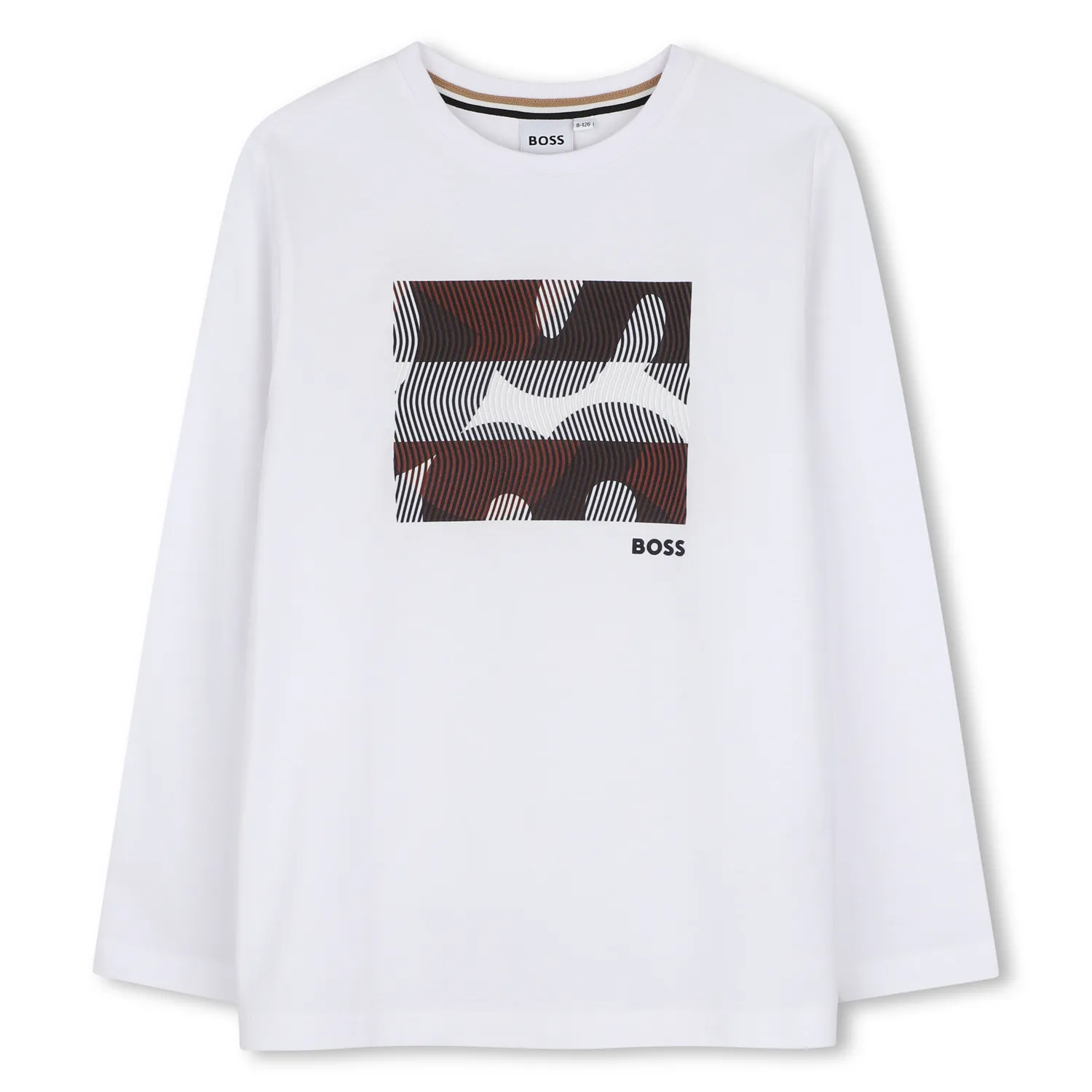 WHITE TSHIRT LONG SLEEVE BROWN ABSTRACT GRAPHIC LOGO / J53406-10P