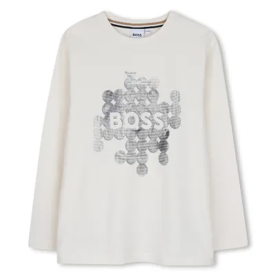 IVORY TSHIRT LONG SLEEVE GREY GRAPHIC DESIGN LOGO / J53409-120