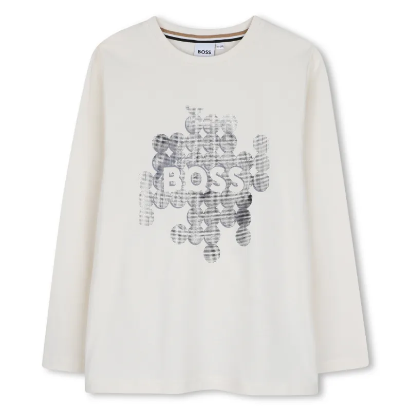 IVORY TSHIRT LONG SLEEVE GREY GRAPHIC DESIGN LOGO / J53409-120