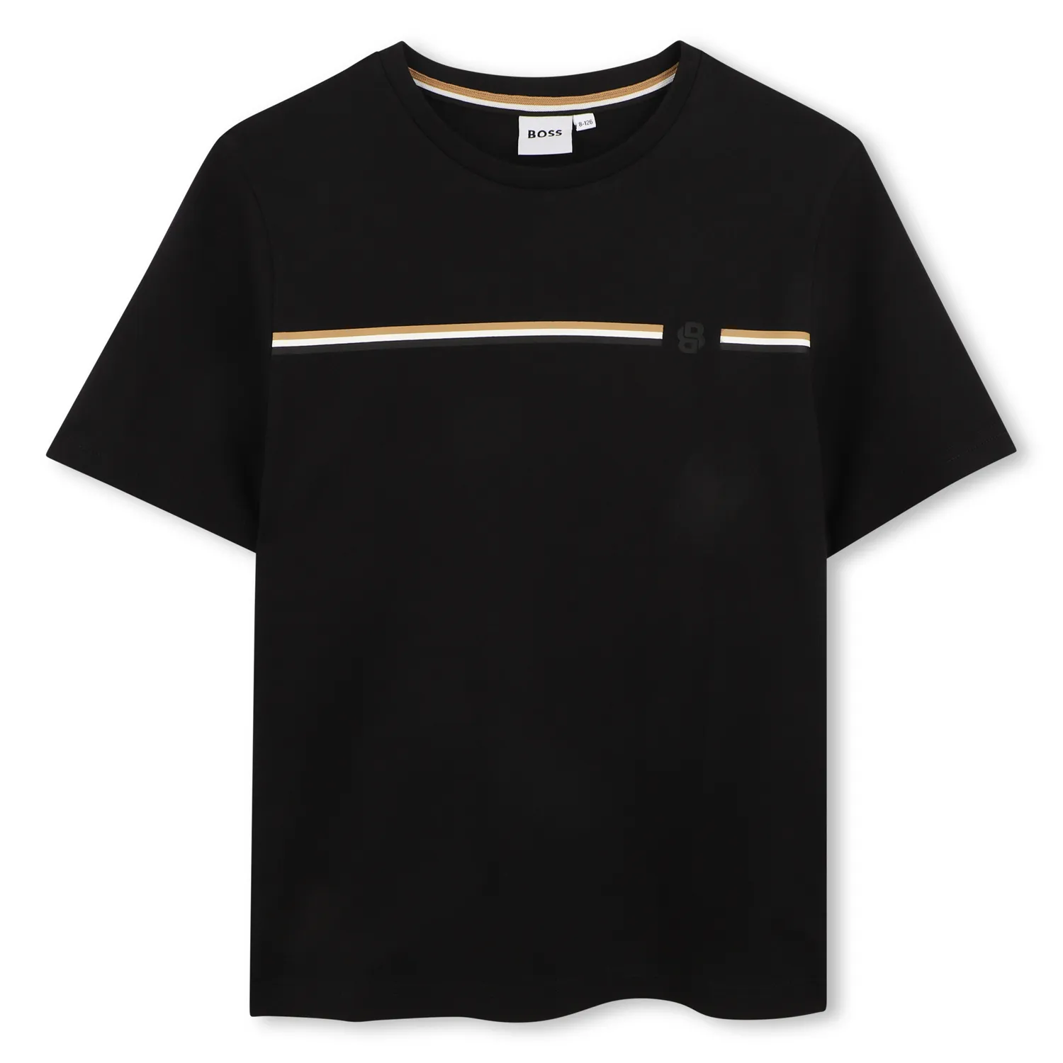 BLACK TSHIRT SHORT SLEEVE BROWN & WHITE STRIPE / J53412-09B