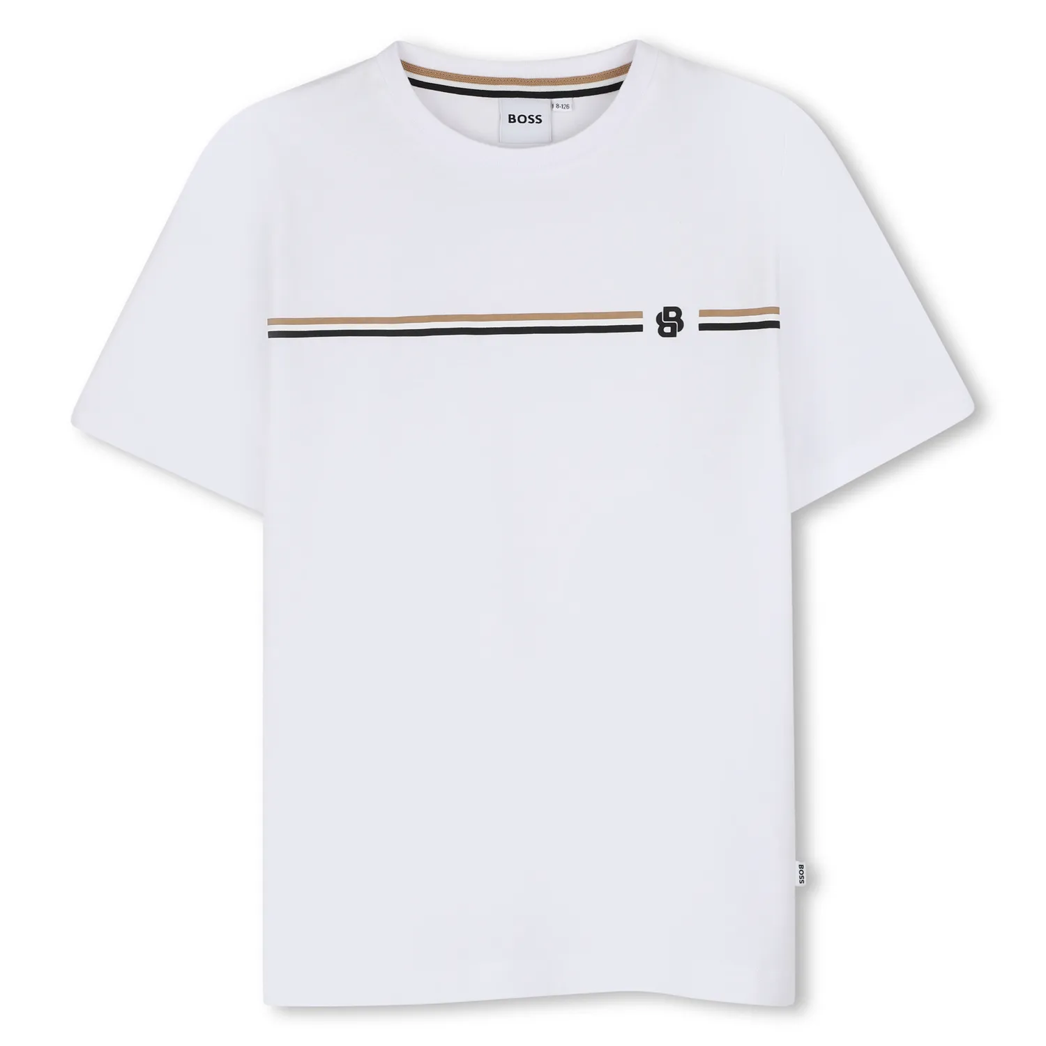 WHITE TSHIRT SHORT SLEEVE STRIPED TRIM BB LOGO / J53412-10P