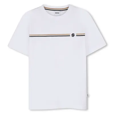 WHITE TSHIRT SHORT SLEEVE STRIPED TRIM BB LOGO / J53412-10P