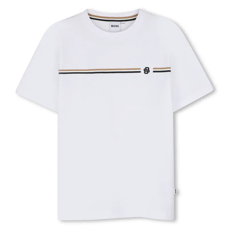 WHITE TSHIRT SHORT SLEEVE STRIPED TRIM BB LOGO / J53412-10P