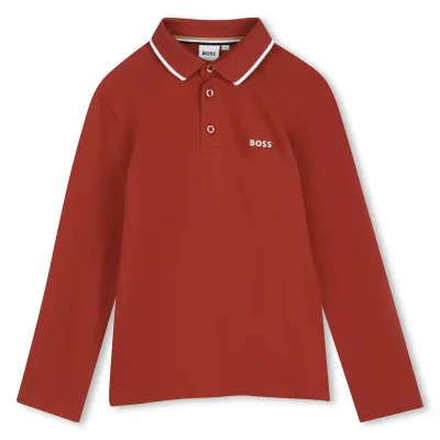 DARK RED POLO TOP LONG SLEEVE WHITE TRIM / J53376-95G