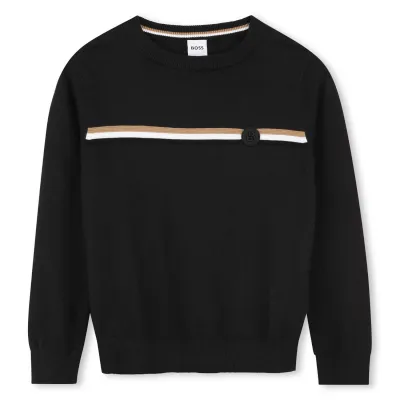 BLACK KNIT SWEATER BROWN & WHITE STRIPE / J53389-09B
