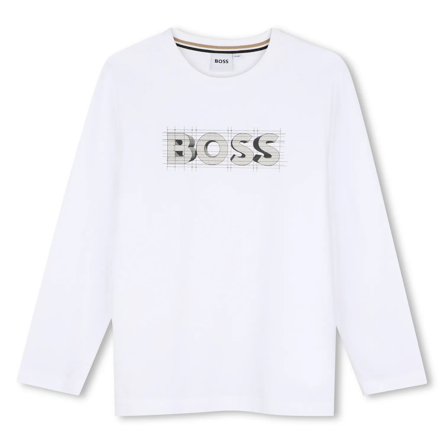 WHITE TSHIRT LONG SLEEVE GREY BOSS PRINT LOGO / J53417-10P