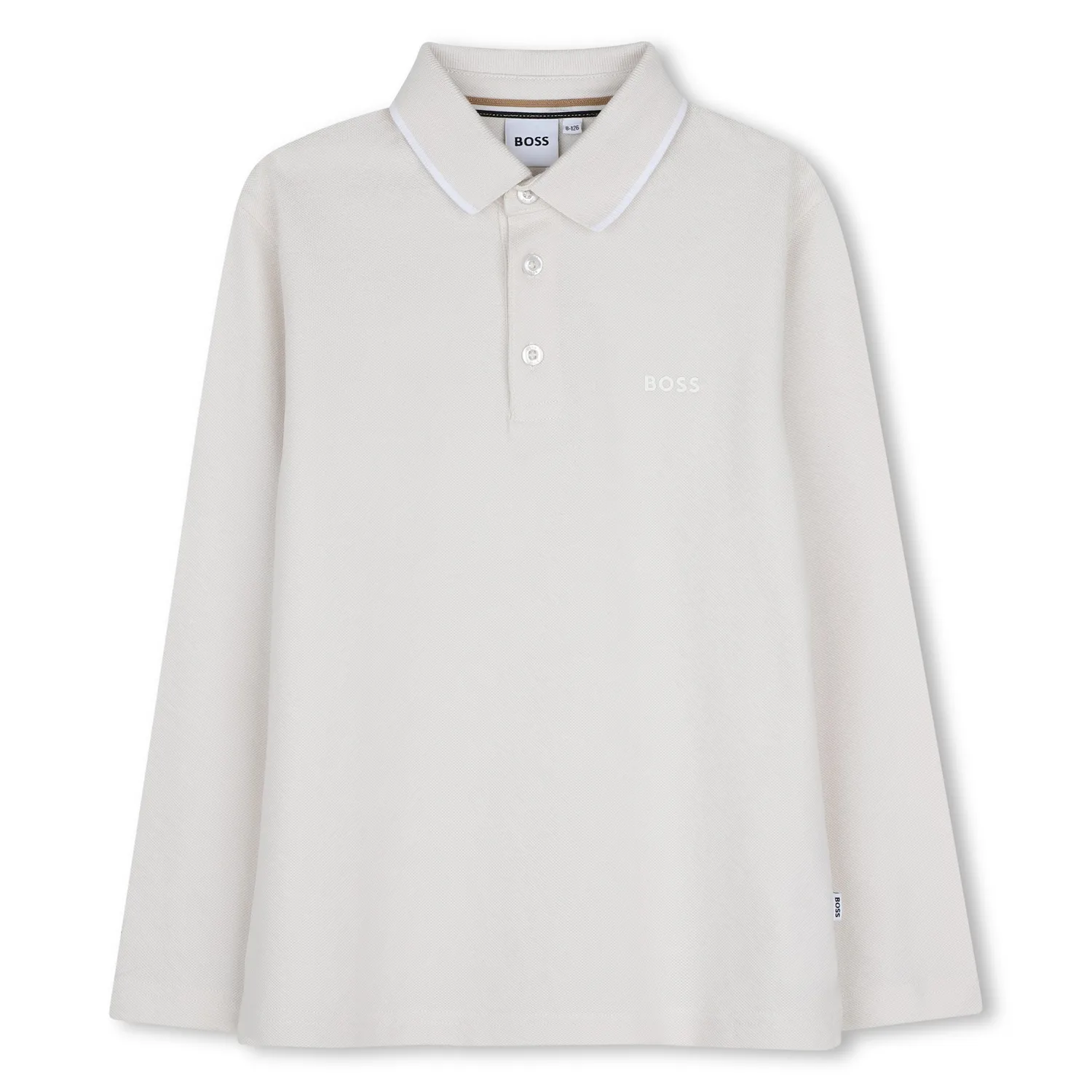 IVORY POLO TOP WHITE BOSS LOGO LONG SLEEVE / J53376-120