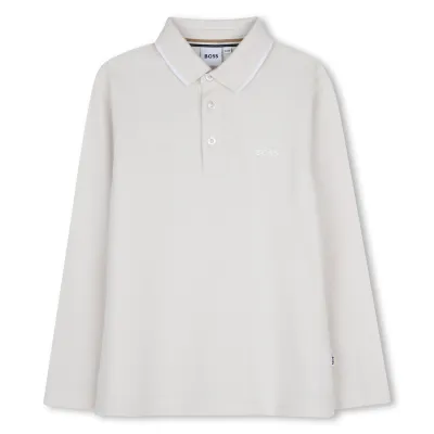 IVORY POLO TOP WHITE BOSS LOGO LONG SLEEVE / J53376-120