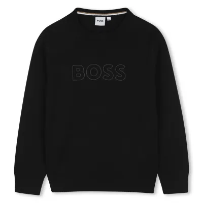 BLACK CREWNECK SWEATER LARGE BOSS LOGO / J53388-09B