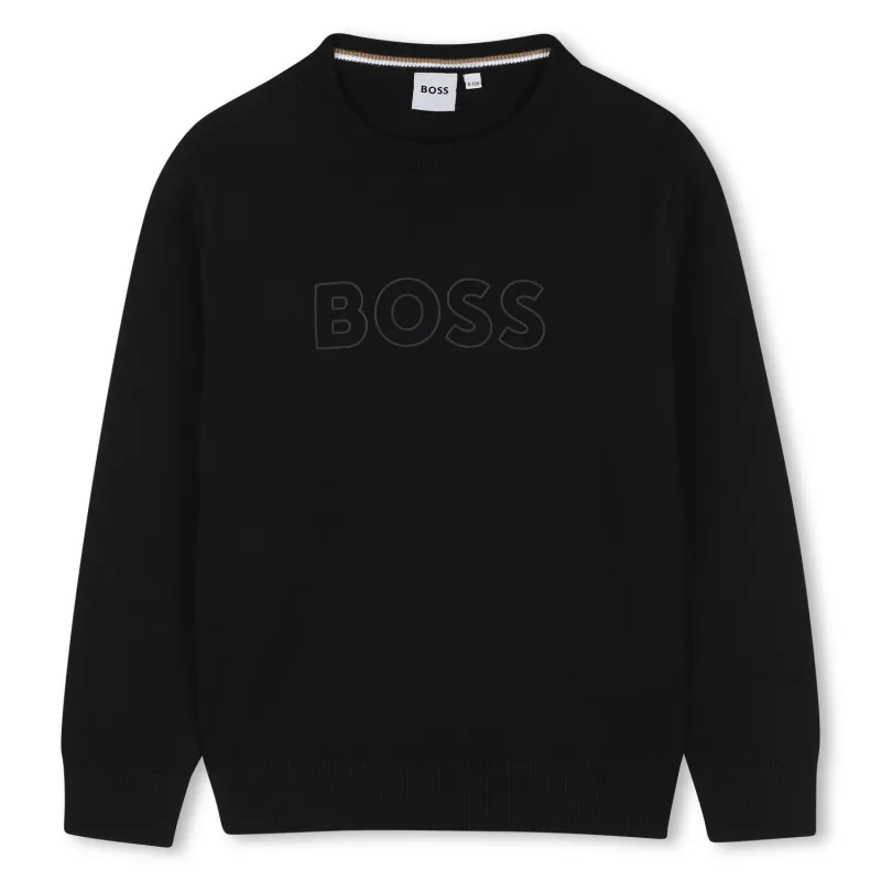 BLACK CREWNECK SWEATER LARGE BOSS LOGO / J53388-09B