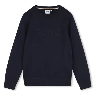 NAVY KNIT CREWNECK SWEATER LARGE LOGO / J53388-049