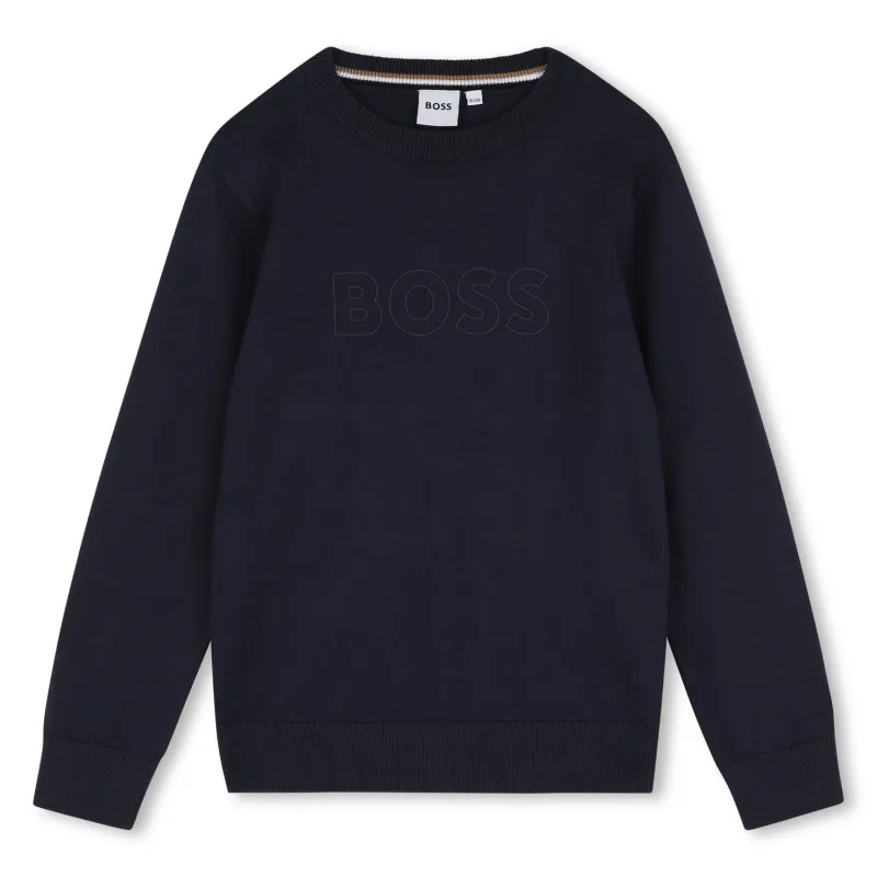 NAVY KNIT CREWNECK SWEATER LARGE LOGO / J53388-049
