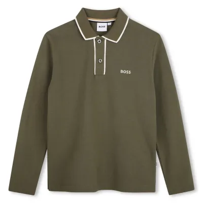 OLIVE GREEN POLO TOP LONG SLEEVE WHITE TRIM / J53379-63D