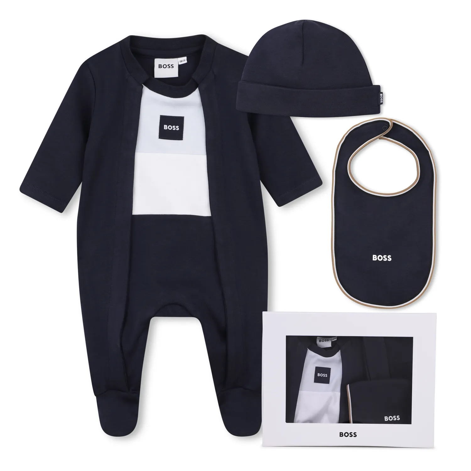 NAVY 3PC SLEEPER BIB & HAT BLUE & WHITE TRIM / J53292-849