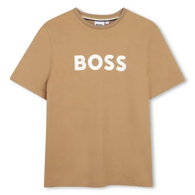 BROWN TSHIRT SHORT SLEEVE WHITE BOSS LOGO / J52711-269
