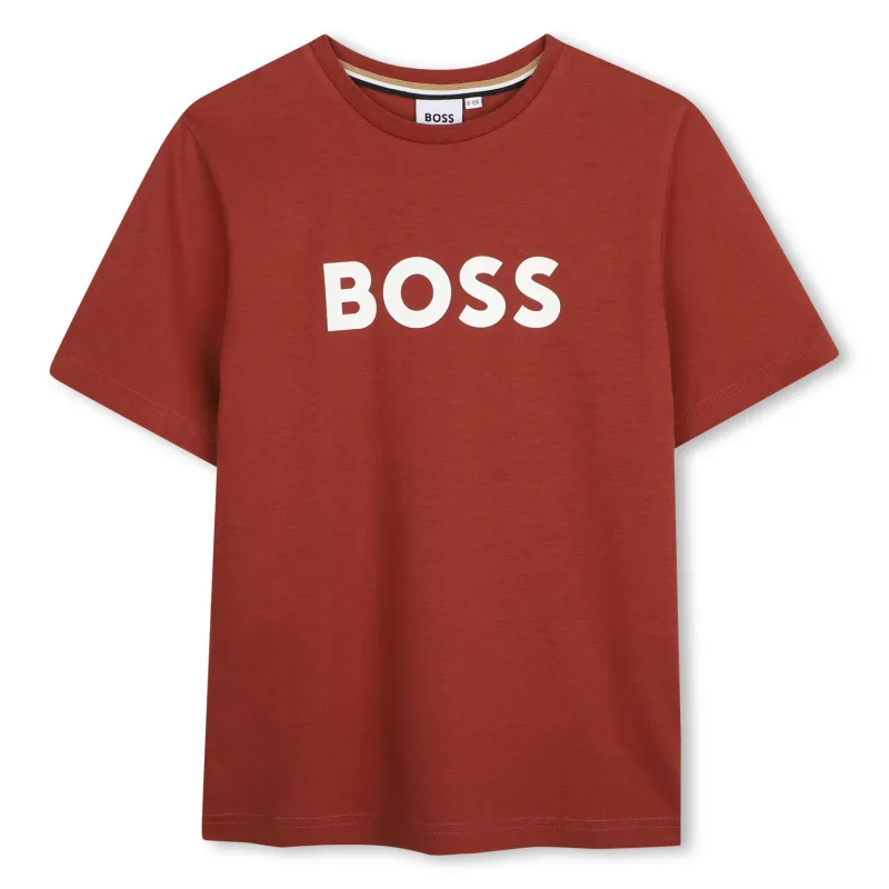 CRIMSON-RUST TSHIRT SHORT SLEEVE WHITE BOSS LOGO / J52711-95G