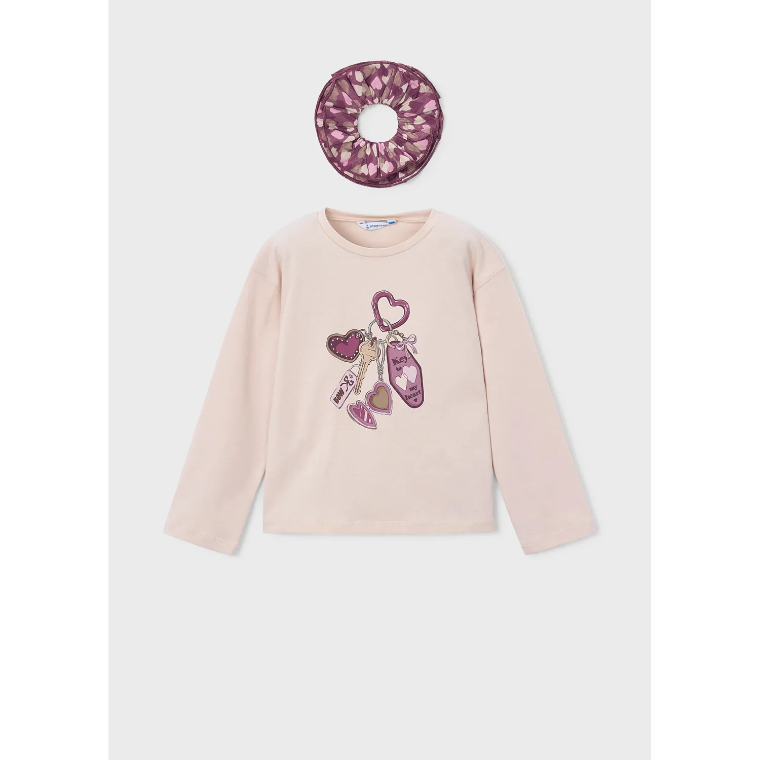 2PC BEIGE TSHIRT WITH PURPLE PRINT HAIRBAND LONG SLEEVE / 4028-080