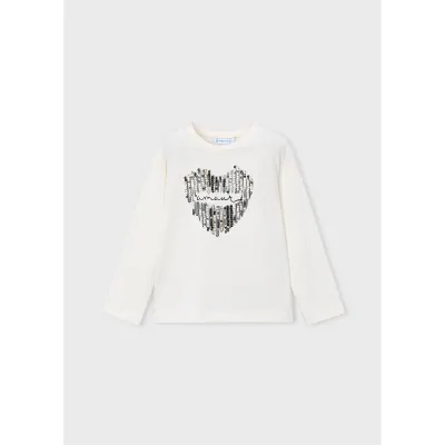 OFF WHITE TSHIRT BLACK SEQUIN HEART LONG SLEEVE / 4031-097